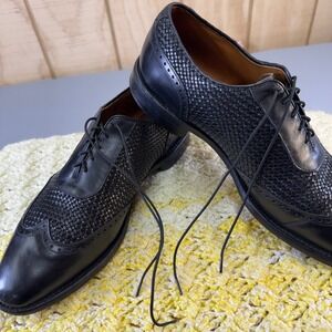 Allen Edmonds Hampstead Mens 10.5 D Black Woven Leather Wingtip Oxford Shoes $$$